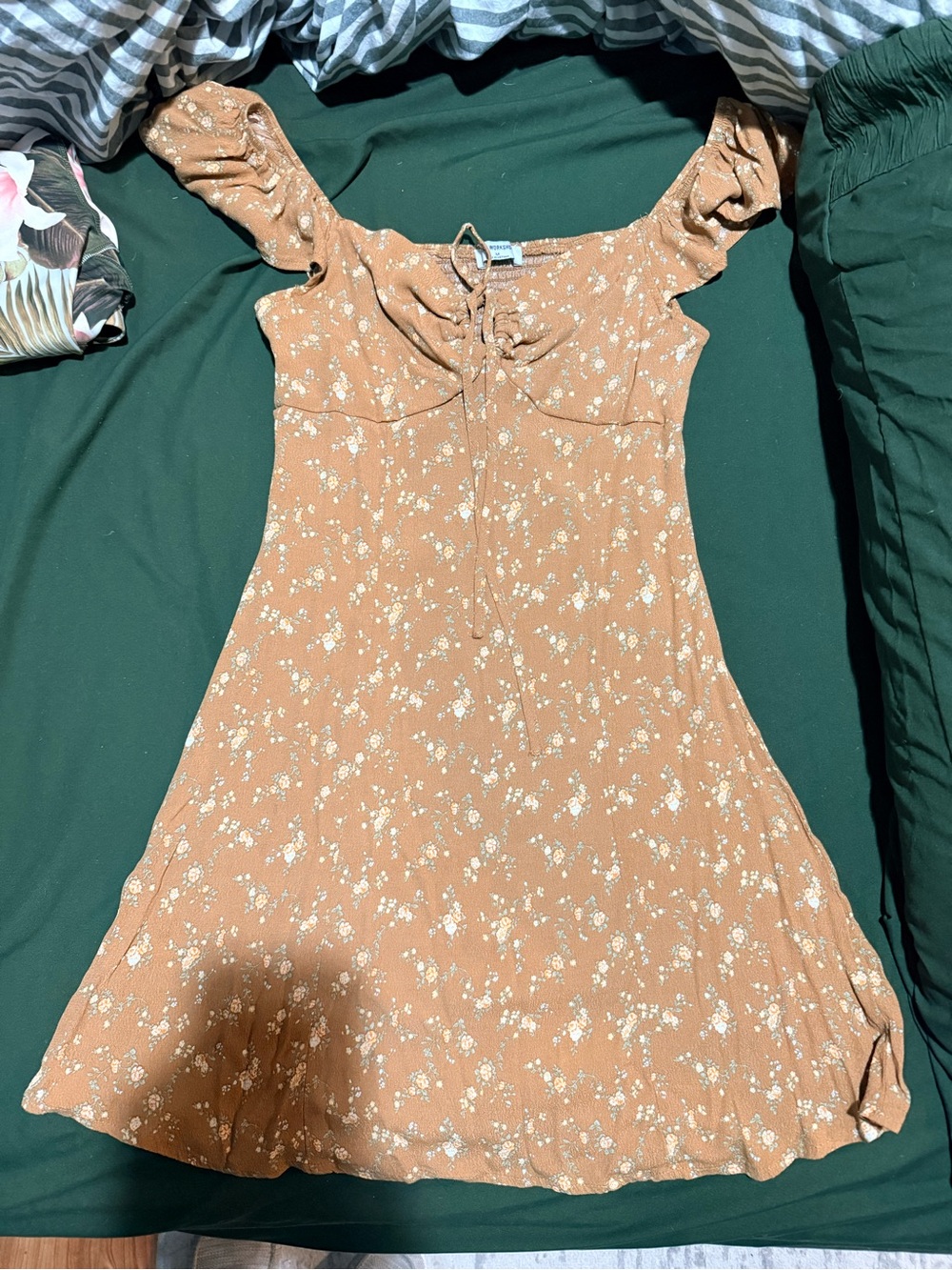 H&M Rust Floral Mini Dress with Puff Sleeves
